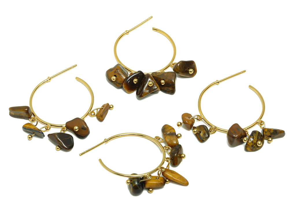 MJ102447 Push Back Stud Earring - Brass - Choop Earring - Natural Stone - 316 Stainless Steel Stud-18K Real Gold Plating - DOMEDBAZAAR