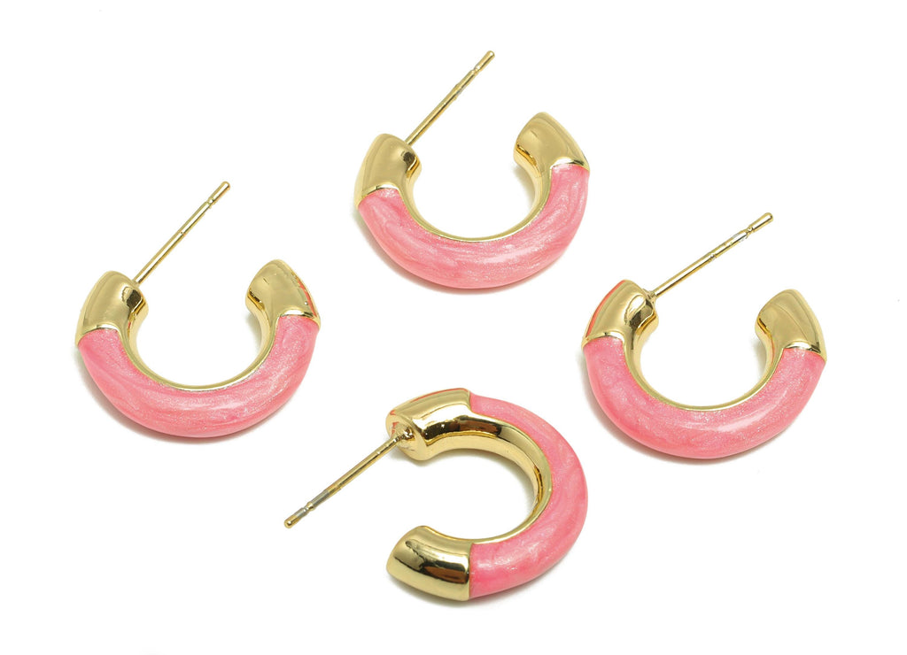 Brass Hoop Earring - Brass Enamel Chunky Hoop Earring - Trendy Colorful Hoop C Earring Post - 18K Real Gold Plated - 21x18x4mm- RGP9294 - DOMEDBAZAAR