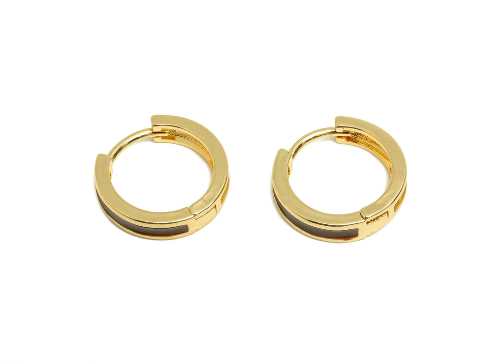 Brass Hoop Huggie Earring - Brass Enamel Hoop Clasp  Earring - Trendy Huggie Hoop Earring - 18K Real Gold Plated - 15.2x14.8x3.4mm - RGP9319 - DOMEDBAZAAR