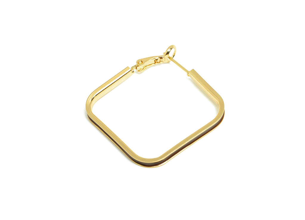 Brass Hoop Earring - Brass Enamel Geometry Hoop Clasp Earring - Trendy Square Hoop Earring - 18K Real Gold Plated - 38.5x34x3mm - RGP9323 - DOMEDBAZAAR