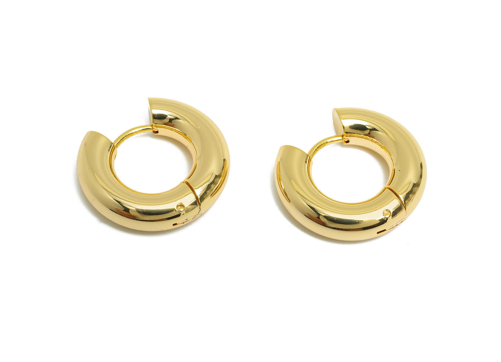 Gold Hoop Earring - Brass Enamel Chunky Huggie Earring - Classic Hoop Minimalist Jewelry - 18K Real Gold Plated - 20x19x5.1mm - RGP9374 - DOMEDBAZAAR