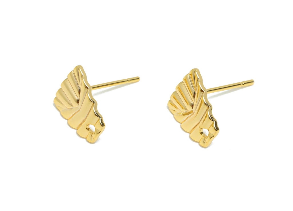Brass Trapezoid Earring Connector - Gold Geometric Fan Earring Post - Textured Fan Earring Stud - 18K Real Gold Plated -11x9x1.4mm -RGP10364 - DOMEDBAZAAR