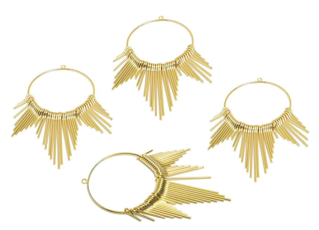 Fringe Hoop Earring Charm - Brass Tassel Wire Charm - Modern Layered Wire Gold Charm - DIY Jewelry - 18K Real Gold Plated -89x44x1mm-RGP9402 - DOMEDBAZAAR