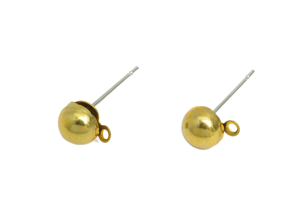 Half-Dome Earring Post - Raw Brass Customizable Jewelry Post - Minimalist Charm - Ready Earring Base - Dangle Attachment - 7x5x4mm-PP11058 - DOMEDBAZAAR