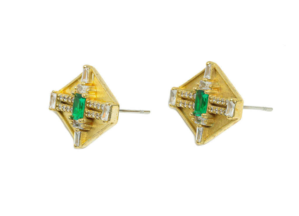 Hexagonal Green Spinel Earring - Raw Brass Sophisticated Party Earring - Minimalist Luxe Earrings - Modern Jewelry - 17.19x16x4mm - PP11041 - DOMEDBAZAAR