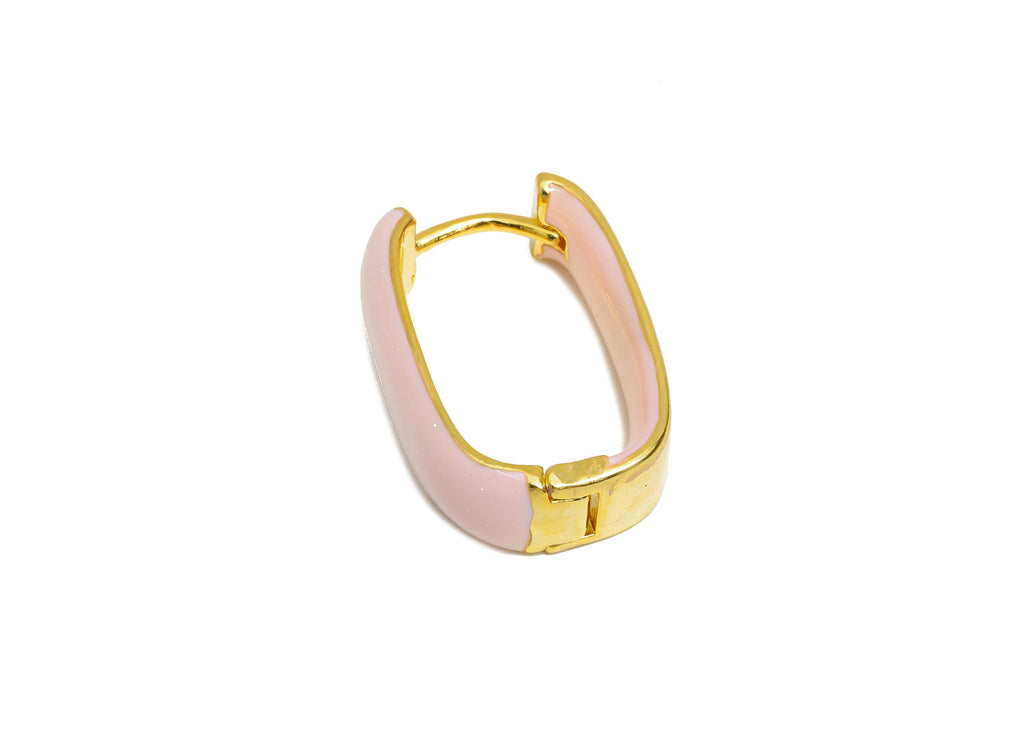 Brass U Shape Hoop Earring - Pink Enamel Chunky Earring - Minimalist Gold Oval Earring - 18K Real Gold Plated - 21.01x14.92x6.2mm -RGP9604A - DOMEDBAZAAR