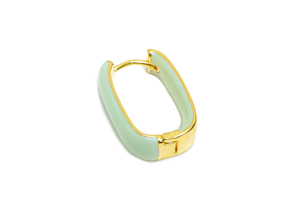 Brass U Shape Hoop Earring - Green Enamel Chunky Earring - Minimalist Gold Oval Earring - 18K Real Gold Plated -21.01x14.92x6.2mm -RGP9604D - DOMEDBAZAAR