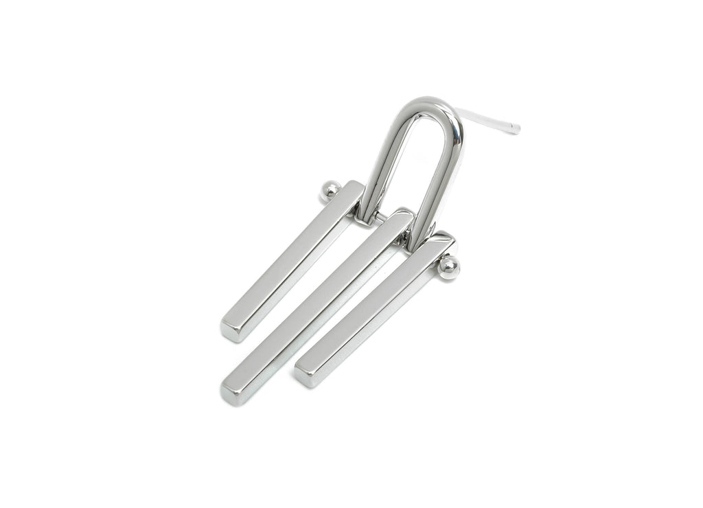 Brass Triple Bars Tassel Earring - White Unique Earring Post - Geometric Dangling Earring -18K Real White Gold Plated -32.8x15x2mm -RGP9534S - DOMEDBAZAAR