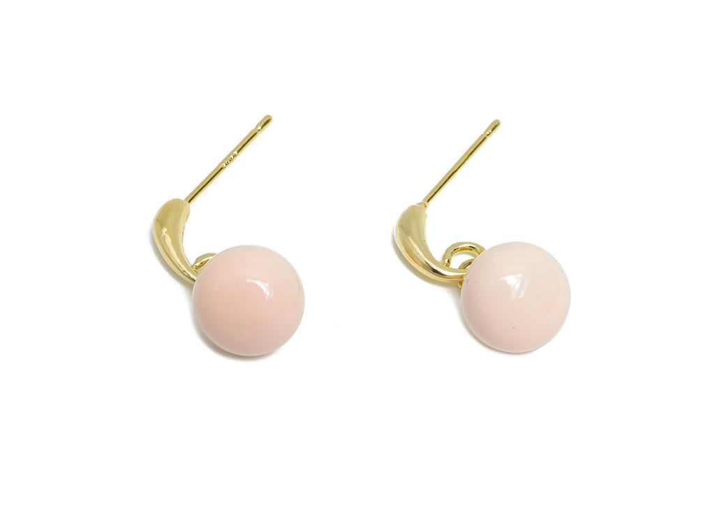 Brass Round Ball Dangle Earring - Pink Enamel Ball Hanging Earring Post - Gold Everday Jewelry - 18K Gold Plated - 20x9.17x0.74mm -RGP9603B - DOMEDBAZAAR
