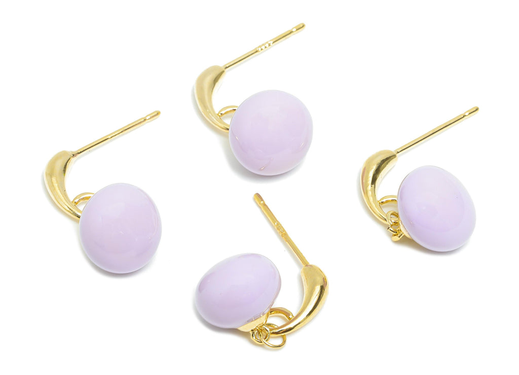 Brass Round Ball Dangle Earring - Purple Enamel Ball Hanging Earring Post - Gold Everday Jewelry - 18K Gold Plated -20x9.17x0.74mm -RGP9603C - DOMEDBAZAAR
