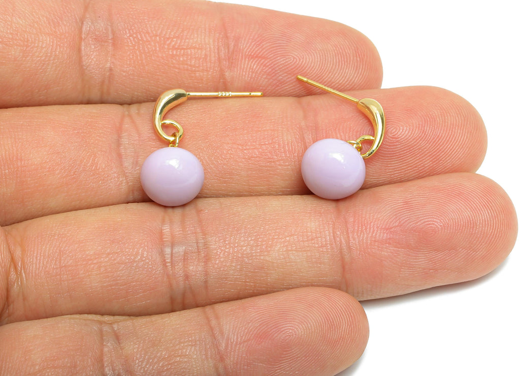 Brass Round Ball Dangle Earring - Purple Enamel Ball Hanging Earring Post - Gold Everday Jewelry - 18K Gold Plated -20x9.17x0.74mm -RGP9603C - DOMEDBAZAAR