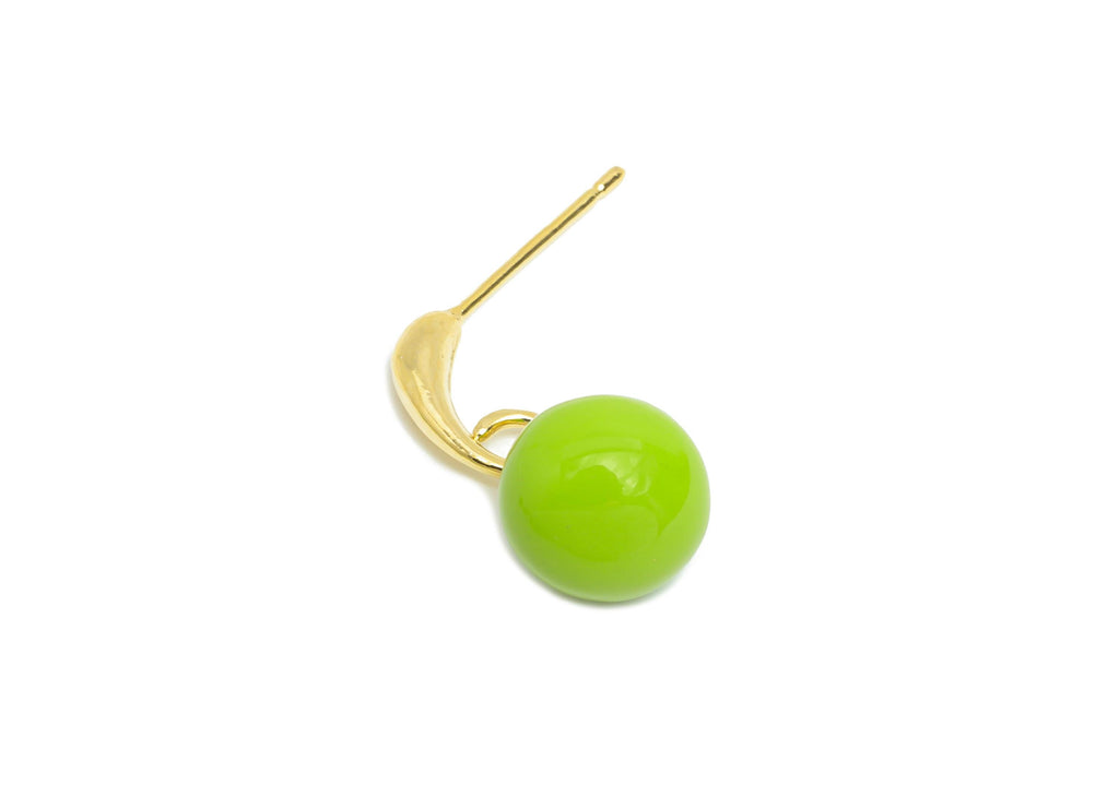 Brass Round Ball Dangle Earring - Green Enamel Ball Hanging Earring Post - Gold Everday Jewelry - 18K Gold Plated - 20x9.17x0.74mm -RGP9603D - DOMEDBAZAAR