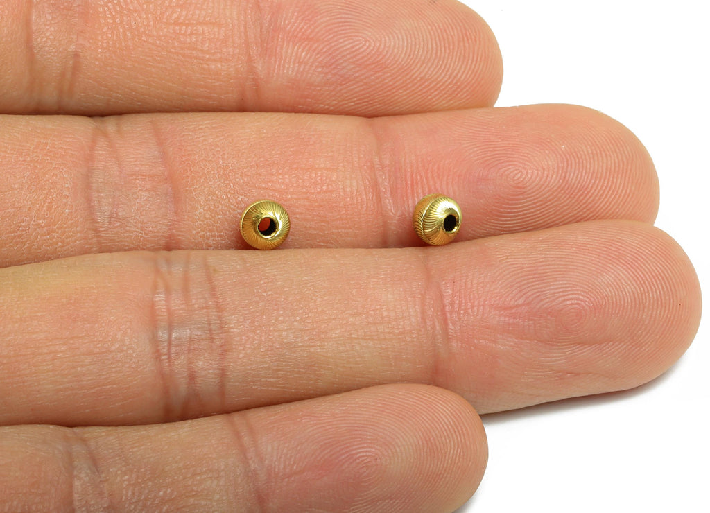 4mm Textured Beads - Raw Brass Metal Space Beads for Necklace - Brass Hollow Spherical Bead - Textured Ball Bead - 5x4x4mm - PP10849 - DOMEDBAZAAR