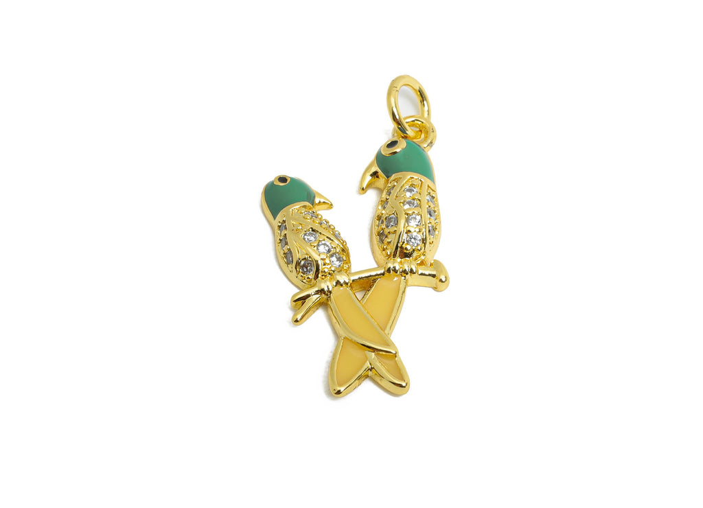 Brass Magpie Charm- Brass Zircon Bird Jewelry - Symbol of Eternal Love - Colorful Enamel Necklace - 18K Real Gold Plated - 24x12x3mm-RGP9698 - DOMEDBAZAAR