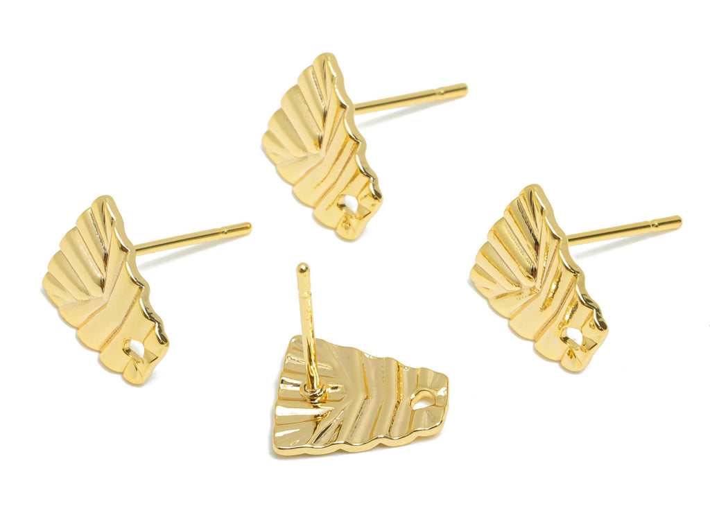 Brass Trapezoid Earring Connector - Gold Geometric Fan Earring Post - Textured Fan Earring Stud - 18K Real Gold Plated -11x9x1.4mm -RGP10364 - DOMEDBAZAAR