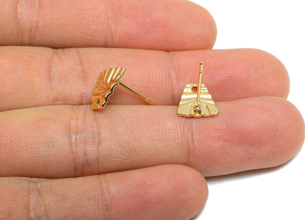 Brass Trapezoid Earring Connector - Gold Geometric Fan Earring Post - Textured Fan Earring Stud - 18K Real Gold Plated -11x9x1.4mm -RGP10364 - DOMEDBAZAAR