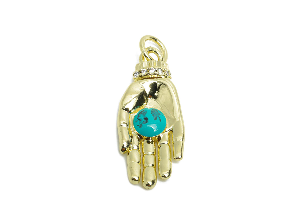 Hand Enamel Pendant - Brass Vintage Zircon Enamel Jewelry - Gold Modern Pendant - 18K Real Gold Plating -26x11x4mm - RGP9722 - DOMEDBAZAAR