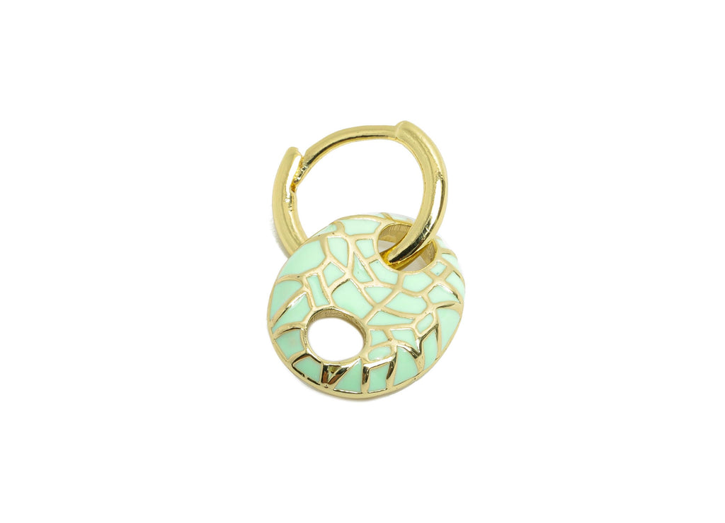 Gold Dangle Hoop Clasp - Green Enamel Colorful Earring - Modern Brass Huggie Hoop Clasp - 18K Real Gold Plated - 22.25x11.66x2.96mm -RGP9779 - DOMEDBAZAAR