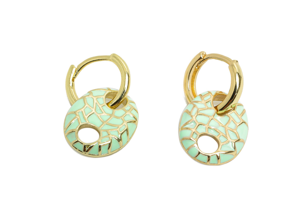 Gold Dangle Hoop Clasp - Green Enamel Colorful Earring - Modern Brass Huggie Hoop Clasp - 18K Real Gold Plated - 22.25x11.66x2.96mm -RGP9779 - DOMEDBAZAAR