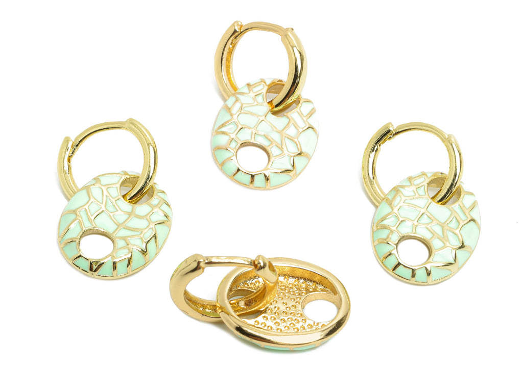 Gold Dangle Hoop Clasp - Green Enamel Colorful Earring - Modern Brass Huggie Hoop Clasp - 18K Real Gold Plated - 22.25x11.66x2.96mm -RGP9779 - DOMEDBAZAAR
