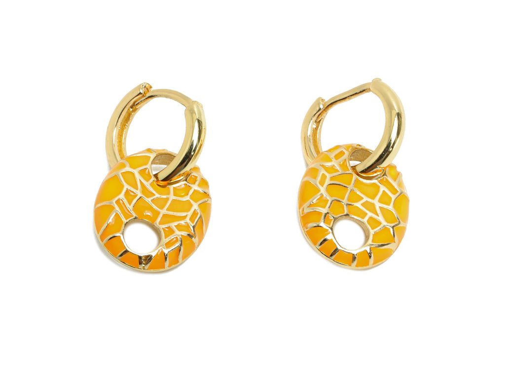 Gold Dangle Hoop Clasp - Orange Enamel Colorful Earring - Modern Brass Huggie Hoop Clasp - 18K Real Gold Plated -22.25x11.66x2.96mm -RGP9780 - DOMEDBAZAAR