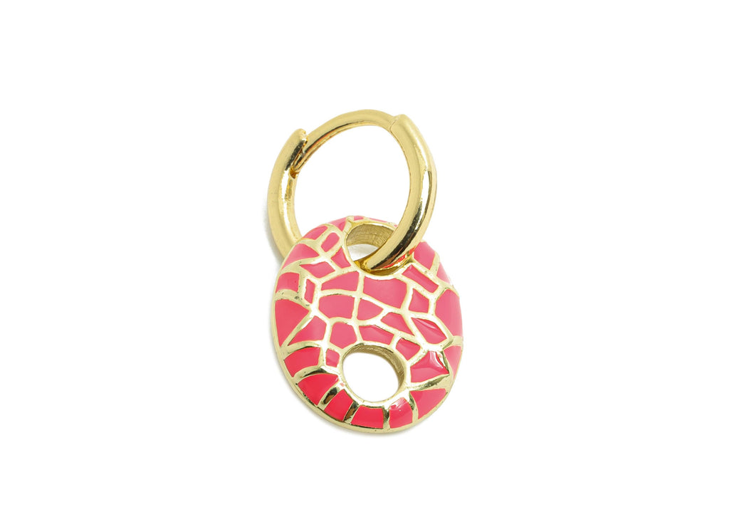 Gold Dangle Hoop Clasp - Pink Enamel Colorful Earring - Modern Brass Huggie Hoop Clasp - 18K Real Gold Plated - 22.25x11.66x2.96mm - RGP9782 - DOMEDBAZAAR