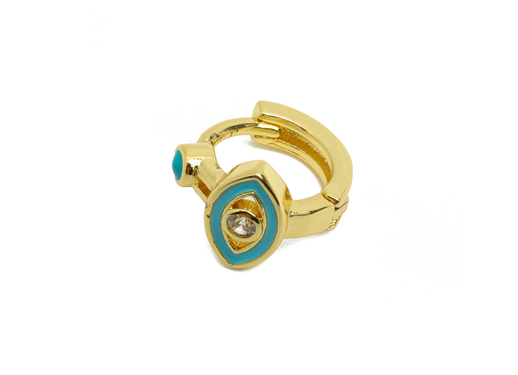 Gold Evil Eye Huggie Hoop Clasp - Mini Enamel Zircon Eye Earring - Modern Brass Hoop Clasp - 18K Real Gold Plated -11.9x11.86x8.67mm-RGP9753 - DOMEDBAZAAR