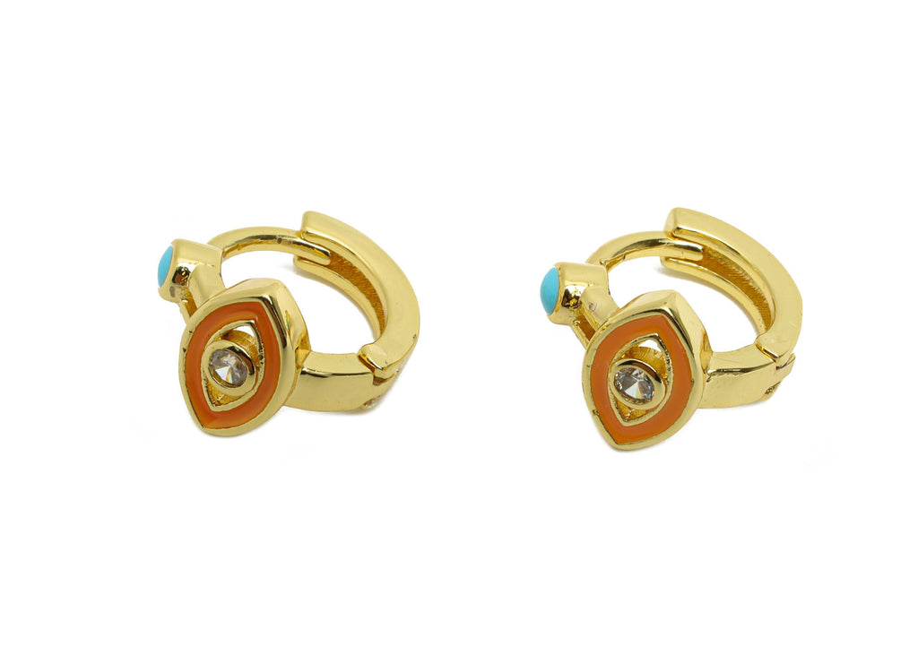 Evil Eye Huggie Hoop - Mini Enamel Zircon Eye Earring - Modern Brass Huggie Hoop Clasp - 18K Real Gold Plated -11.9x11.86x8mm - RGP9754 - DOMEDBAZAAR