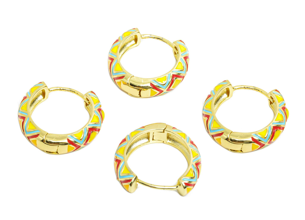 Brass Bohemian Hoop Clasp - Colorful Enamel Hoop Jewelry - Fun and Chic Lightweight Earring Hoop - 18K Real Gold Plated - 22x20x5mm -RGP9768 - DOMEDBAZAAR