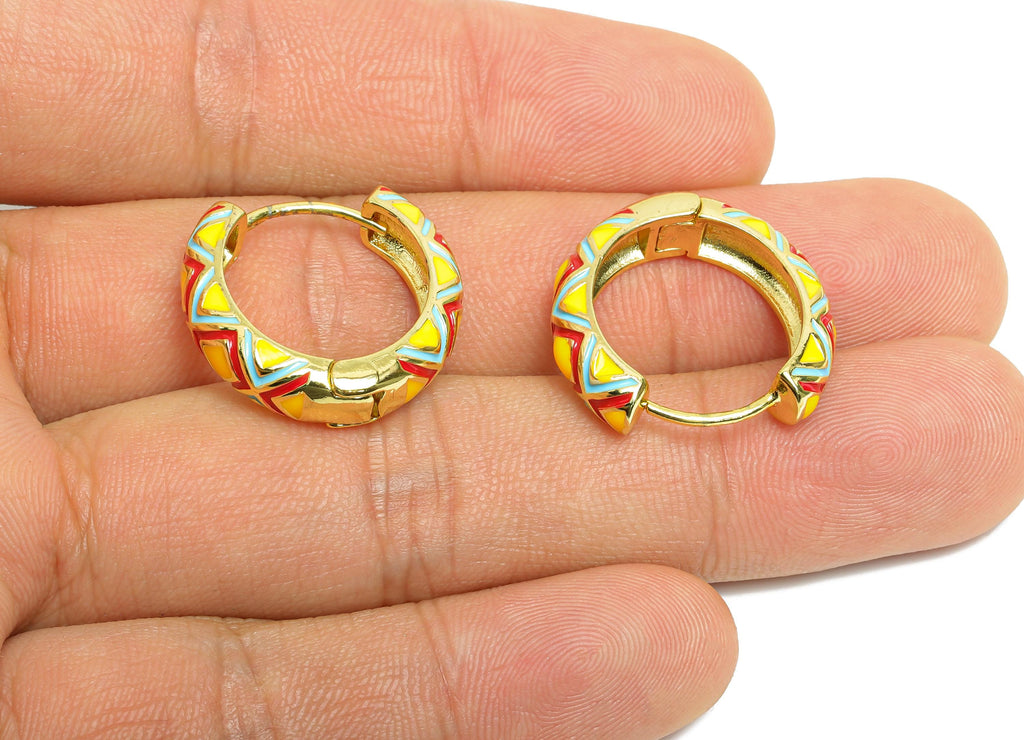 Brass Bohemian Hoop Clasp - Colorful Enamel Hoop Jewelry - Fun and Chic Lightweight Earring Hoop - 18K Real Gold Plated - 22x20x5mm -RGP9768 - DOMEDBAZAAR