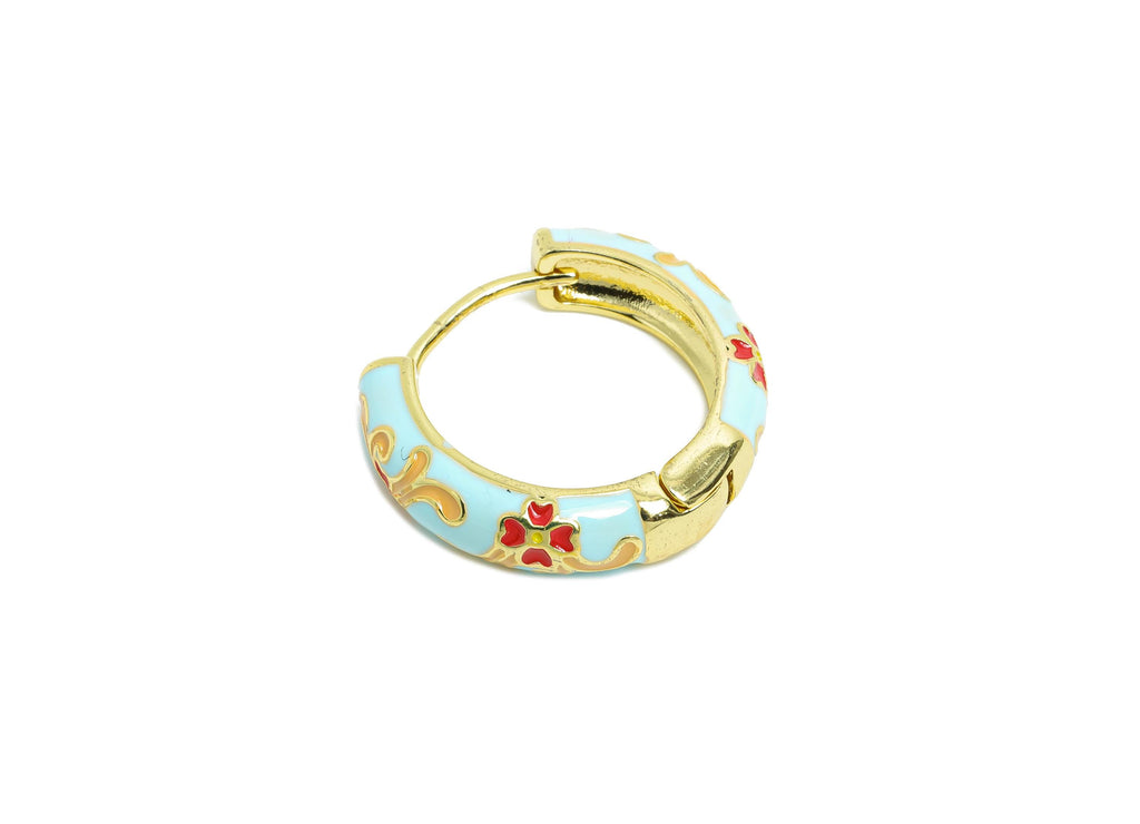 Brass Bohemian Hoop Clasp - Colorful Enamel Hoop Jewelry - Vintage Floral Lightweight Earring Hoop - 18K Real Gold Plated -22x20x5mm-RGP9767 - DOMEDBAZAAR