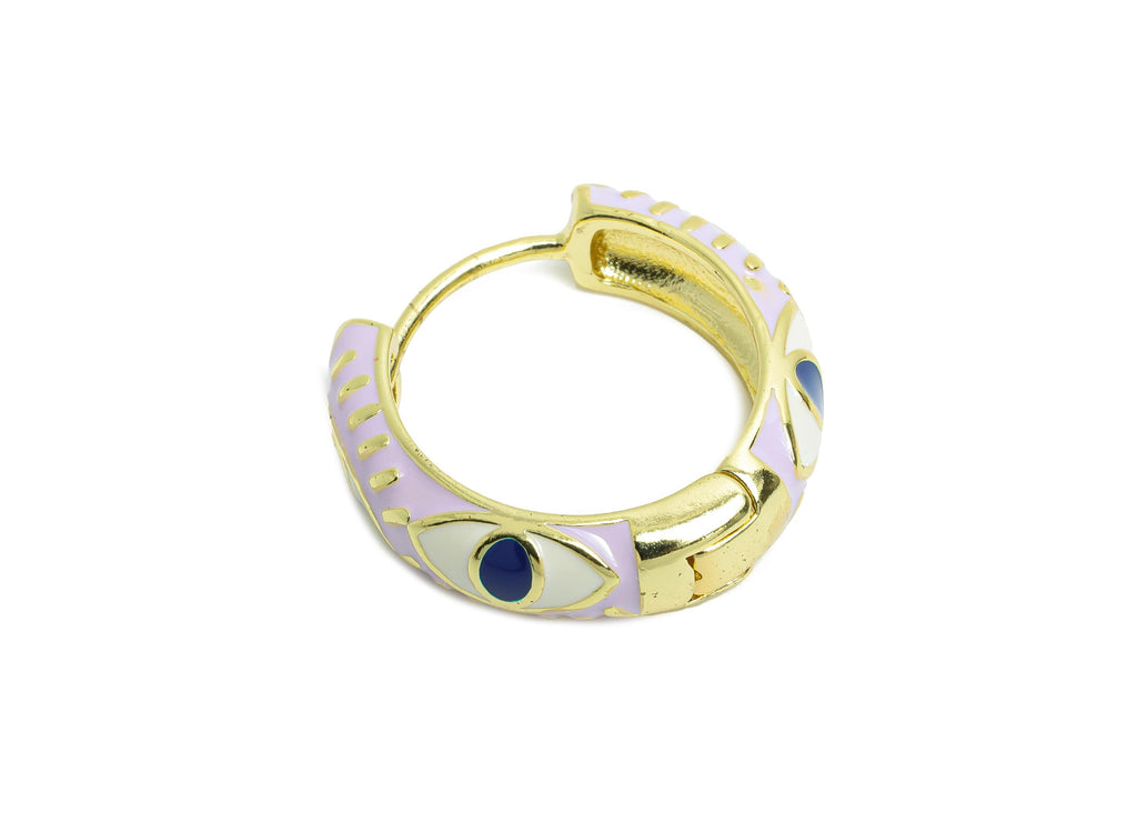 Eye Bohemian Hoop Clasp - Colorful Enamel Hoop Jewelry - Brass Fun Mystery Earring Hoop - 18K Real Gold Plated - 21x20x5.92mm -RGP9770 - DOMEDBAZAAR