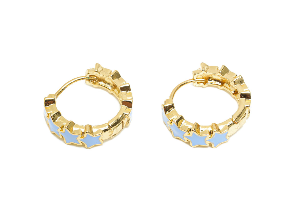 Brass Bohemian Star Hoop - Colorful Enamel Hoop Jewelry - Modern Lightweight Earring Hoop - 18K Real Gold Plated - 21x18x7.01mm - RGP9769 - DOMEDBAZAAR