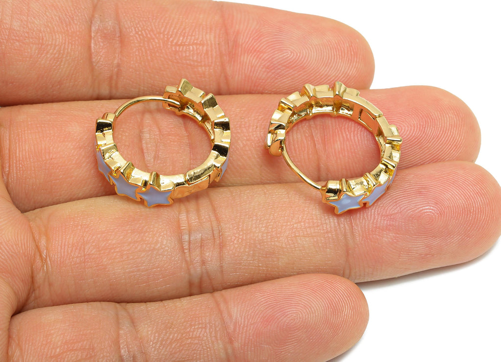 Brass Bohemian Star Hoop - Colorful Enamel Hoop Jewelry - Modern Lightweight Earring Hoop - 18K Real Gold Plated - 21x18x7.01mm - RGP9769 - DOMEDBAZAAR