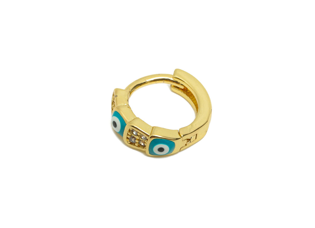 Brass Evil Eye Hoop - Brass Enamel Hoop Huugie - Modern Eye-Catching Protection Bold Jewelry - 18K Real Gold Plated - 11x10x3mm - RGP9756 - DOMEDBAZAAR
