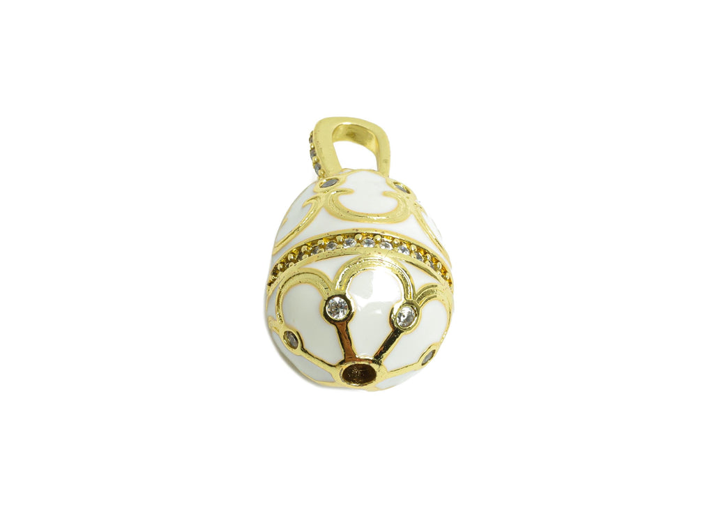 Brass Easter Eggs Pendant - Enamel CZ Pattern Pendant for Necklace - Refined Gold Jewelry - 18K Real Gold Plated -23.67x13.47x13.6mm-RGP9735 - DOMEDBAZAAR