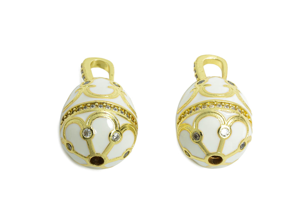 Brass Easter Eggs Pendant - Enamel CZ Pattern Pendant for Necklace - Refined Gold Jewelry - 18K Real Gold Plated -23.67x13.47x13.6mm-RGP9735 - DOMEDBAZAAR