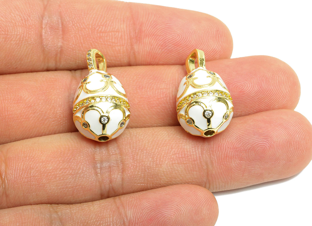 Brass Easter Eggs Pendant - Enamel CZ Pattern Pendant for Necklace - Refined Gold Jewelry - 18K Real Gold Plated -23.67x13.47x13.6mm-RGP9735 - DOMEDBAZAAR