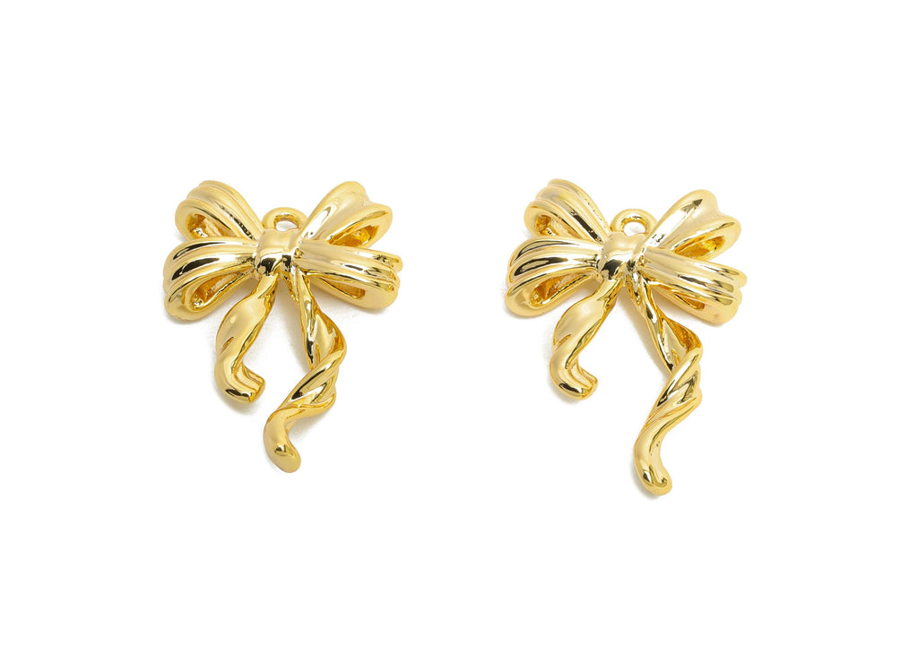 Brass Bowtie Earring Charms - Dainty Gold Bowtie Pendant for Necklace - Refined Jewelry DIY - 18K Real Gold Plated - 19.7x13.6x3.7mm-RGP9905 - DOMEDBAZAAR