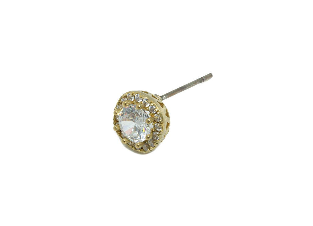 Halo Stud Earring - Raw Brass Round-Cut Shiny Gemstone Stud - Minimalist Gem Earring Post - Dainty Rhinestone Earring - 16x7x4mm - PP11021 - DOMEDBAZAAR
