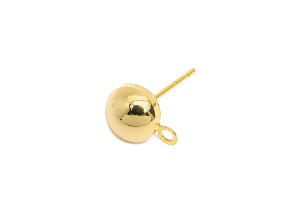 Half-Dome Earring Post - Brass Customizable Jewelry Post - Gold Minimalist Charm-Ready Earring Base - Dangle Attachment - 10x7x4mm- RGP10403 - DOMEDBAZAAR