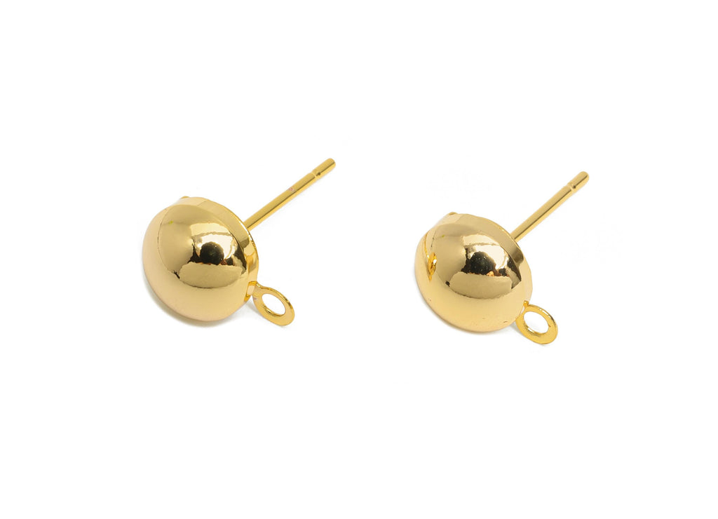 Half-Dome Earring Post - Brass Customizable Jewelry Post - Gold Minimalist Charm-Ready Earring Base - Dangle Attachment - 10x7x4mm- RGP10403 - DOMEDBAZAAR