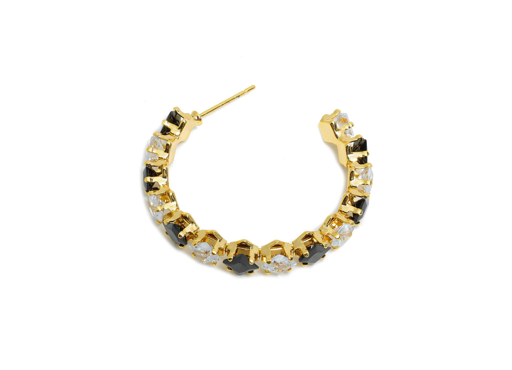 Sparkling C Hoop Post - Inlay Diamond Glass Earring Stud - Luxurious Gold Brass Jewelry - 18K Real Gold Plated Brass - 35x30x7mm - RGP9949 - DOMEDBAZAAR
