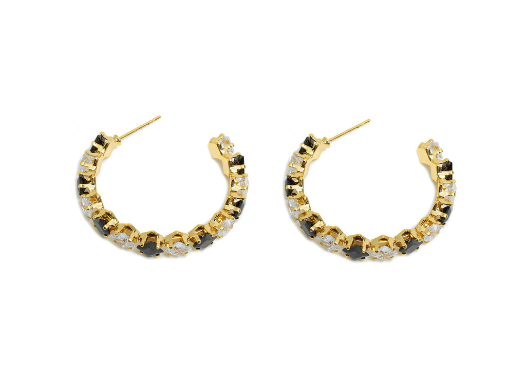 Sparkling C Hoop Post - Inlay Diamond Glass Earring Stud - Luxurious Gold Brass Jewelry - 18K Real Gold Plated Brass - 35x30x7mm - RGP9949 - DOMEDBAZAAR