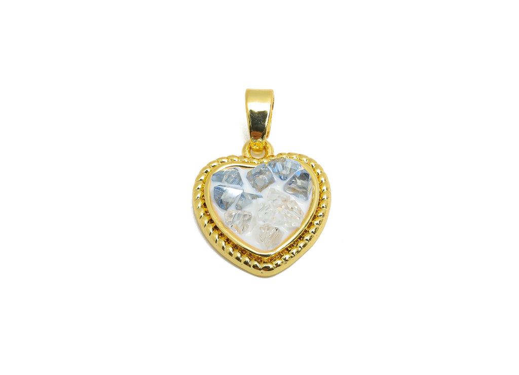Brass Heart Pendant - Gold Textured Enamel CZ Pendant - Sparkling Necklace Jewelry DIY - 18K Real Gold-Plated - 14.3x12.56x3.78mm - RGP10684 - DOMEDBAZAAR