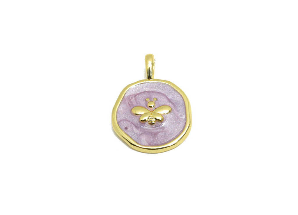 Brass Bee Pendant - Hammered Purple Enamel Bee Pendant - Elegant Jewelry Accessories - 18K Real Gold-Plated - 18.21x13.76x2.66mm - RGP10556 - DOMEDBAZAAR