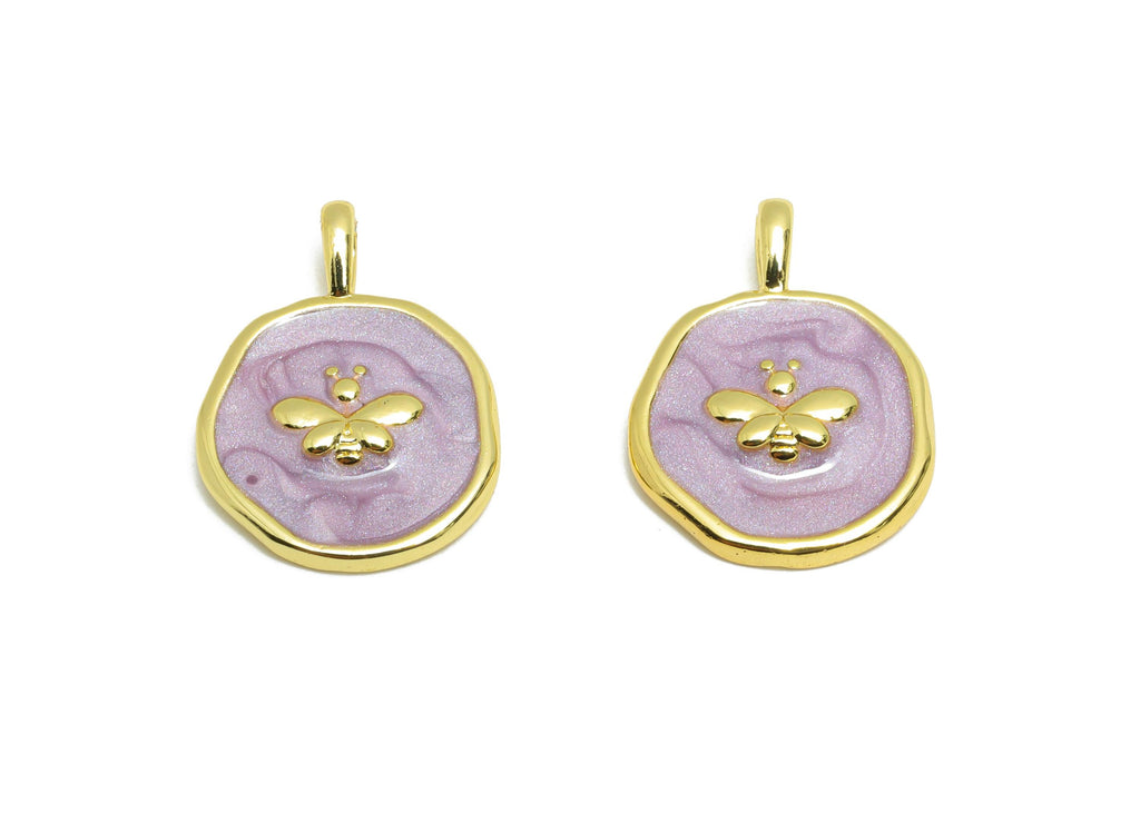 Brass Bee Pendant - Hammered Purple Enamel Bee Pendant - Elegant Jewelry Accessories - 18K Real Gold-Plated - 18.21x13.76x2.66mm - RGP10556 - DOMEDBAZAAR