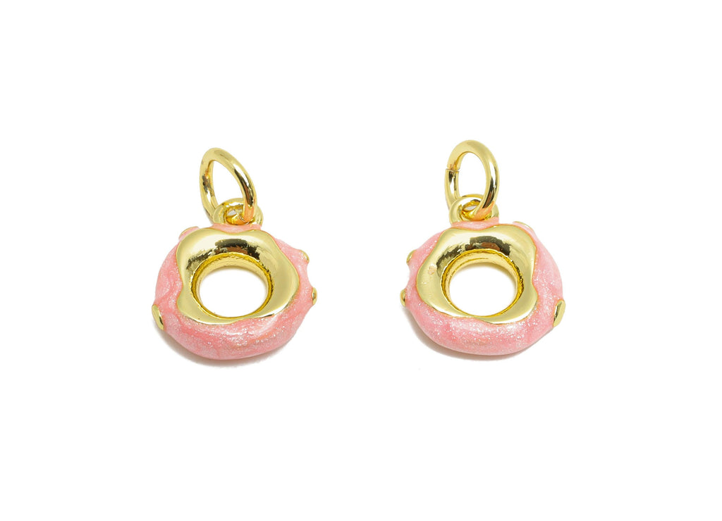 Brass Donut Earring Charm - Cute Enamel Charm for Bracelet - For Hand Woven Bracelets - 18K Real Gold-Plated - 10.93x9.61x2mm - RGP10536 - DOMEDBAZAAR