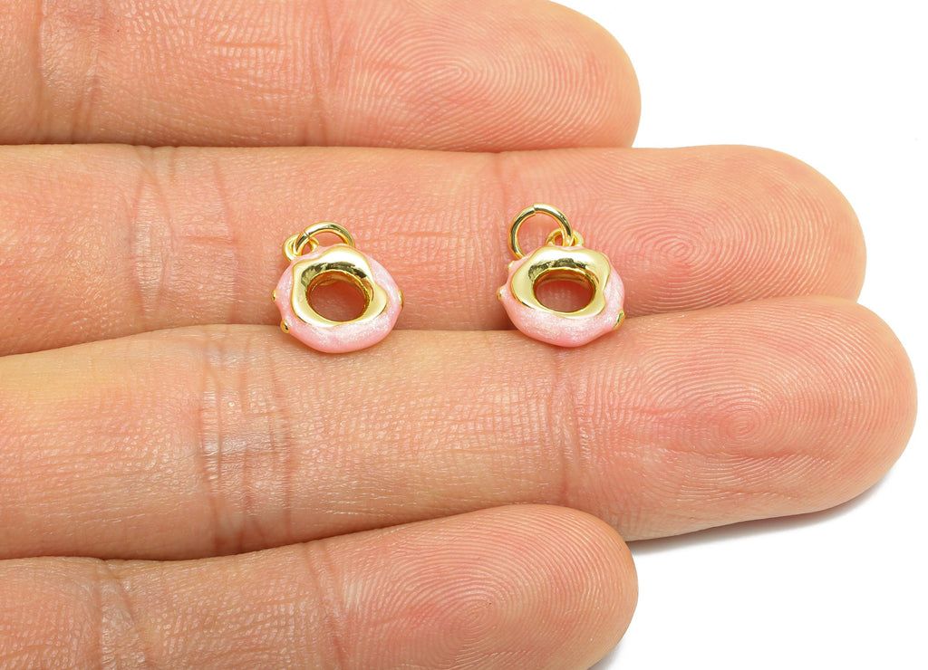 Brass Donut Earring Charm - Cute Enamel Charm for Bracelet - For Hand Woven Bracelets - 18K Real Gold-Plated - 10.93x9.61x2mm - RGP10536 - DOMEDBAZAAR