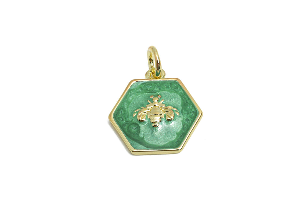 Brass Bee Charm - Vintage Enamel Charm for Bracelet - Colorful DIY Crafting Jewelry - 18K Real Gold Plating - 15x14x1.8mm - RGP10581 - DOMEDBAZAAR